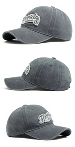 Detail of vintage washed cotton baseball cap with Florida Original 01 embroidery