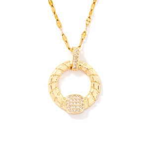 Elegant gold ring pendant necklace featuring micro-set zircon accents on white background