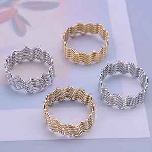 Minimalist 18K gold and silver plated wave multi-layer stackable 304 stainless steel rings