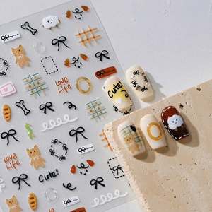 Autocollants nail art chat et mouton mignons avec dorure et effet 3D relief