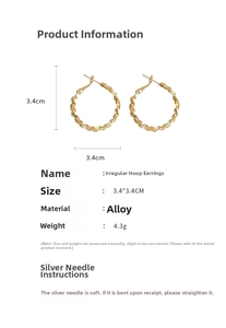 Detailed size specifications for irregular textured gold hoop earrings with silver pins