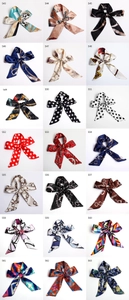 Selection of 21 elegant satin silk skinny scarves featuring various colorful prints and patterns