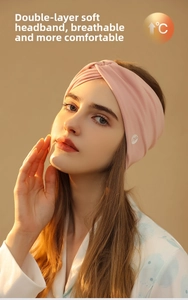 Detail of pink double-layer knit postpartum headband with elegant twist knot design