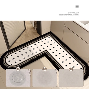 L-shaped absorbent bathroom corner mat with black and white star pattern and anti-slip grip