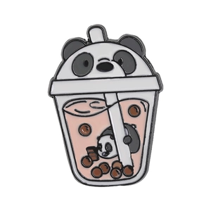 Cute panda bubble tea enamel pin featuring a black and white panda head design