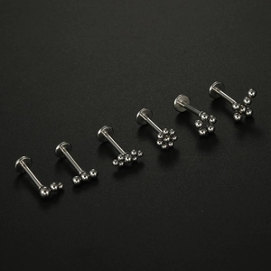 Lot de 6 piercings labret en acier inoxydable avec embouts en grappes de billes
