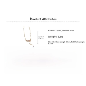 Detailed view of cherry blossom necklace specs with pink flower and pearl dimensions