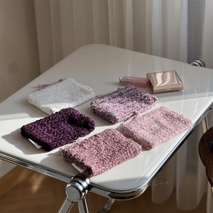 Mini purple tweed woven storage pouches set for earphones and lipstick organizers