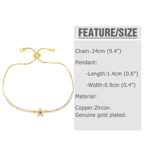 Detailed size chart showing a 24cm adjustable star bracelet with zircon pendant