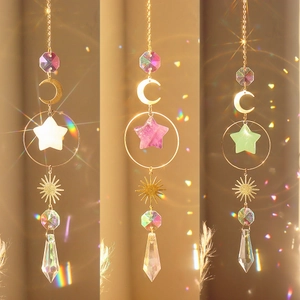 Natürlicher Achat Kristall Sonnenfänger Stern Mond Sonne Prisma Anhänger Fenster Garten Deko Regenbogenmacher Lichtfänger