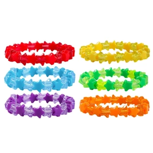 Colorful set of star-shaped acrylic elastic bracelets in six vibrant rainbow shades