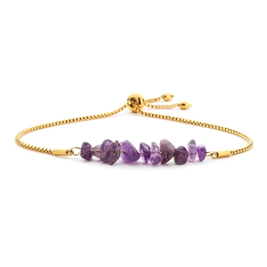 Adjustable golden stainless steel chain bracelet with purple natural crystal stones