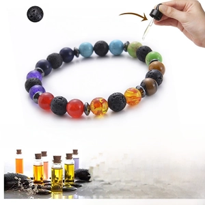 8mm Lava Rock and 7 Chakras stones essential oil diffuser bracelet for yoga and stress relief