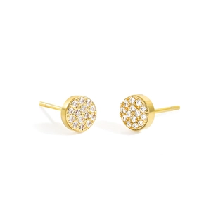 Boucles d'oreilles rondes en acier doré avec serti pavé de zircons blancs brillants