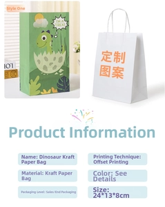 Detail of green dinosaur kraft paper gift bag with I'M A T-REX print and 24x13x8cm size