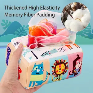 Educational baby tissue box toy with cartoon animals and thick high-elastic cotton filling
