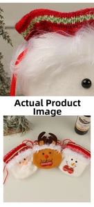 Detailed view of Santa, Reindeer, and Snowman velvet drawstring gift bags for Christmas