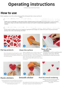 Step-by-step instructions for applying red heart-shaped wall stickers on clean surfaces