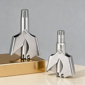 Manual stainless steel nose hair trimmer set on professional studio display stand