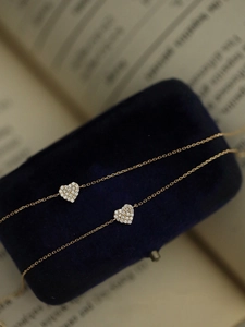 14K gold plated S925 silver heart bracelet with cubic zirconia on blue velvet gift box