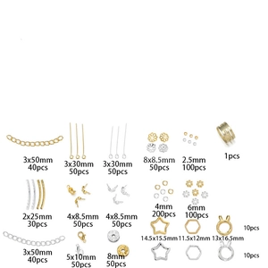 Detailed chart of gold and silver jewelry making kit with various findings and sizes