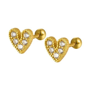 Boucles d'oreilles cœur en or avec cristaux de zircon et fermoirs à vis sécurisés