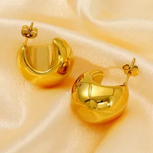 Chic gold-plated stainless steel thick C-shaped hoop earrings with a mirror polish finish