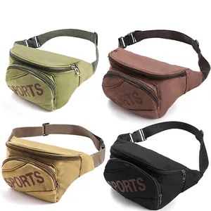 Large Canvas Waist Bag Multi Pocket Sports Fanny Pack Outdoor Crossbody Chest Bag Adjustable Belt Solid Color Durable Unisex