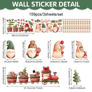 Christmas gnome train wall stickers set with 159 watercolor PVC window decals for holiday