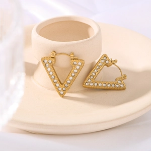 18k gold plated geometric triangle stud earrings with sparkling cubic zirconia inlay