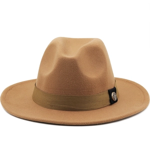 Chapeau Fedora de Style Britannique pour Hommes Femmes Large Bord Chapeau de Jazz Avec Ruban Badge en Métal Automne Hiver Coton Kaki
