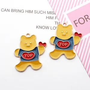 Cartoon bear alloy charms with colorful enamel finish for DIY jewelry and necklaces