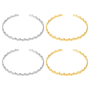 Detailed view of C-shaped adjustable stainless steel bangles with beaded edge design