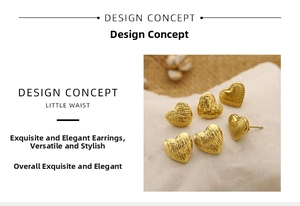 Detailed macro view of 18K gold plated stainless steel heart studs with textured finish