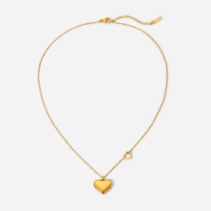 French style 18K gold plated stainless steel necklace with double heart pendants