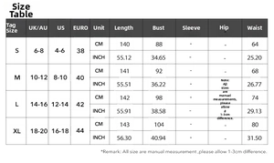 Detailed size chart for deep V halter neck maxi dress with CM and INCH measurements