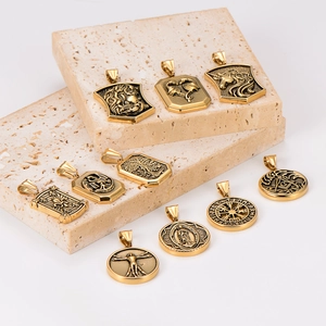 Polished 18k gold plated 304 stainless steel pendants with Medusa and tree of life motifs