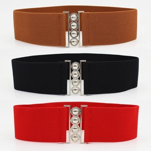 Women Wide Elastic Waist Belt High Stretchy Corset Cinch Interlocking Alloy Buckle For Dress Fashion Versatile