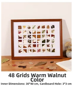 Detailed 48-compartment walnut wooden frame showing 30x40cm inner diameter and 3x3cm grid