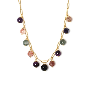 Collana boho in catena dorata con undici perline di pietre naturali colorate
