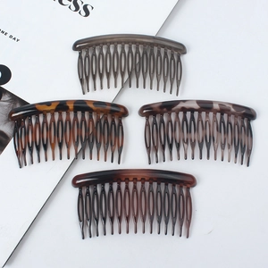 Set of four minimalist 15-tooth round hair side combs in amber and tortoiseshell patterns