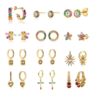 Colorful Zircon Earrings With 925 Sterling Silver Earring Post Copper Gold Plated Rainbow Geometric Jewelry For Women