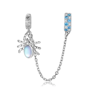 S925 sterling silver spider safety chain with blue zircon for charm bracelets