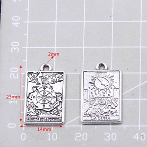 Zinc alloy tarot card charms for DIY jewelry featuring wheel of fortune and moon designs
