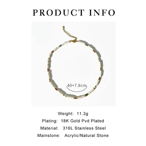 Detailed spec sheet showing 316L stainless steel beaded necklace with 18K gold plating