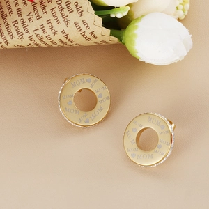 Golden Mom stud earrings with sparkling crystals and heart patterns for Mother's Day gift