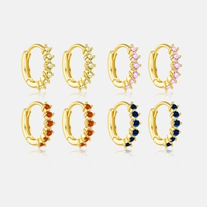 Boucles d'Oreilles Créoles en Argent Sterling 925 Plaqué Or Avec Strass Colorés pour Femmes Petites Boucles d'Oreilles Huggie Bijoux Cadeau