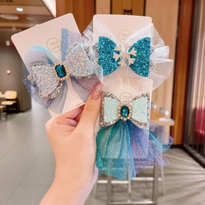 Kids Girls Hair Clips Fabric Mesh Glitter Bow Rhinestone Snowflake Princess Style Elegant Hairpins Accessories