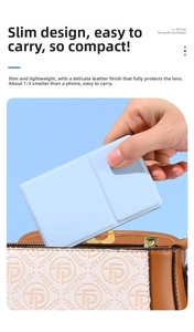 Slim light blue PU leather folding makeup mirror in ultra-thin portable design
