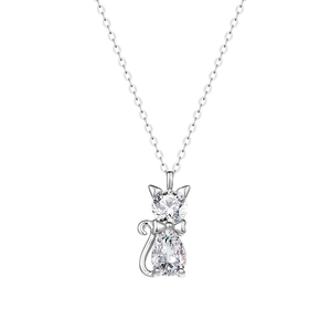 Cute sterling silver cat necklace with sparkling zircon pendant for women's jewelry
